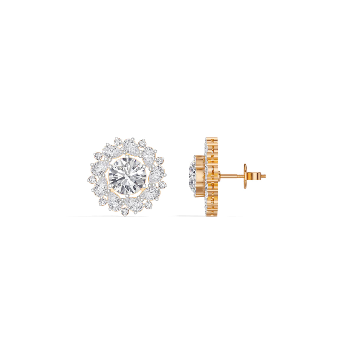 Rose Gold 4Ct Cluster Halo Pear Lab Grown Diamond Avyelle Earring