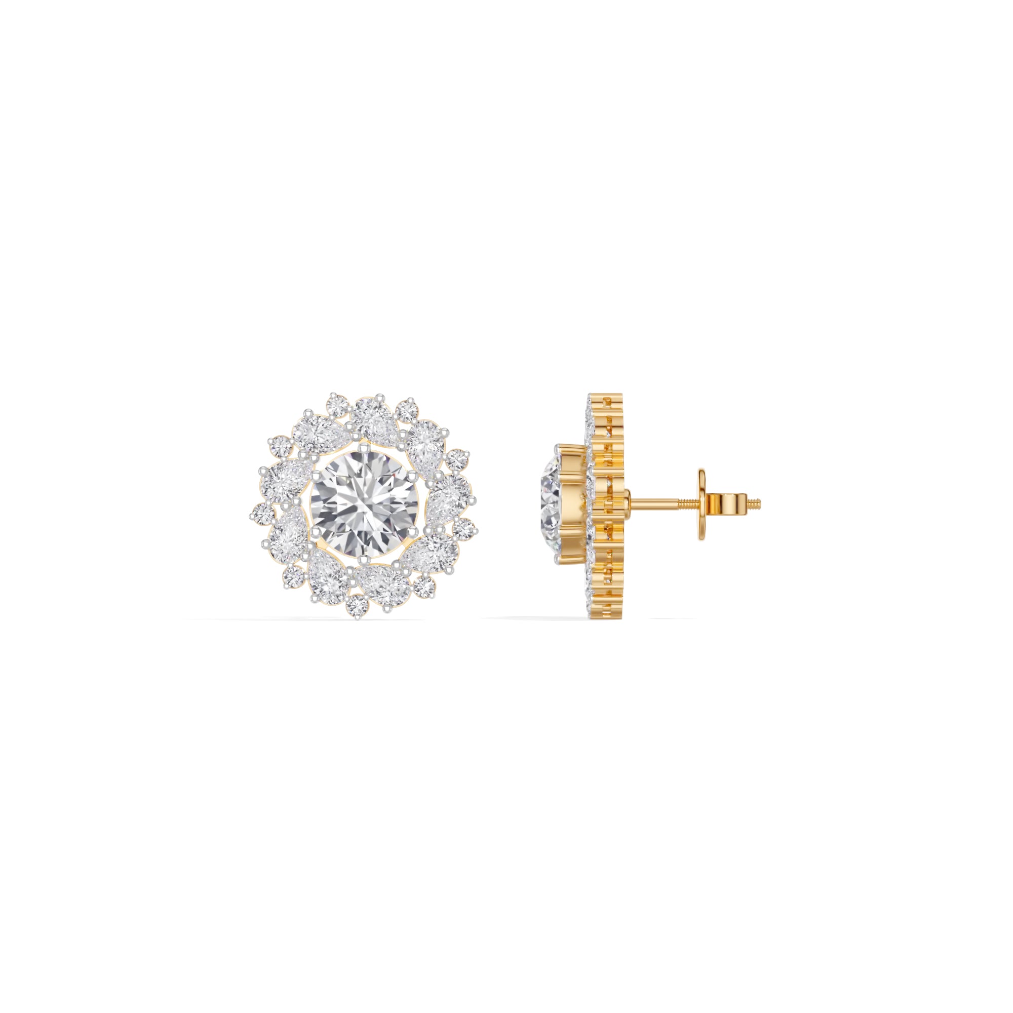 Yellow Gold 4Ct Cluster Halo Pear Lab Grown Diamond Avyelle Earring