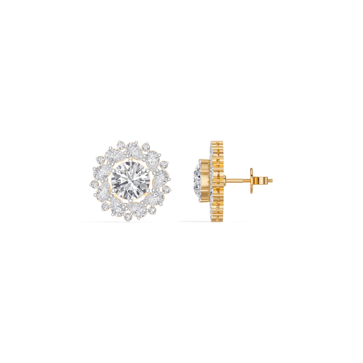 Yellow Gold 4Ct Cluster Halo Pear Lab Grown Diamond Avyelle Earring
