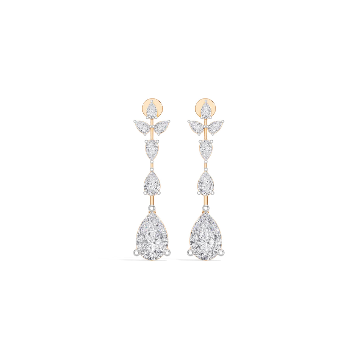 Rose Gold 7Ct Multi Pear Drop Pear Lab Grown Diamond Zarex Earring