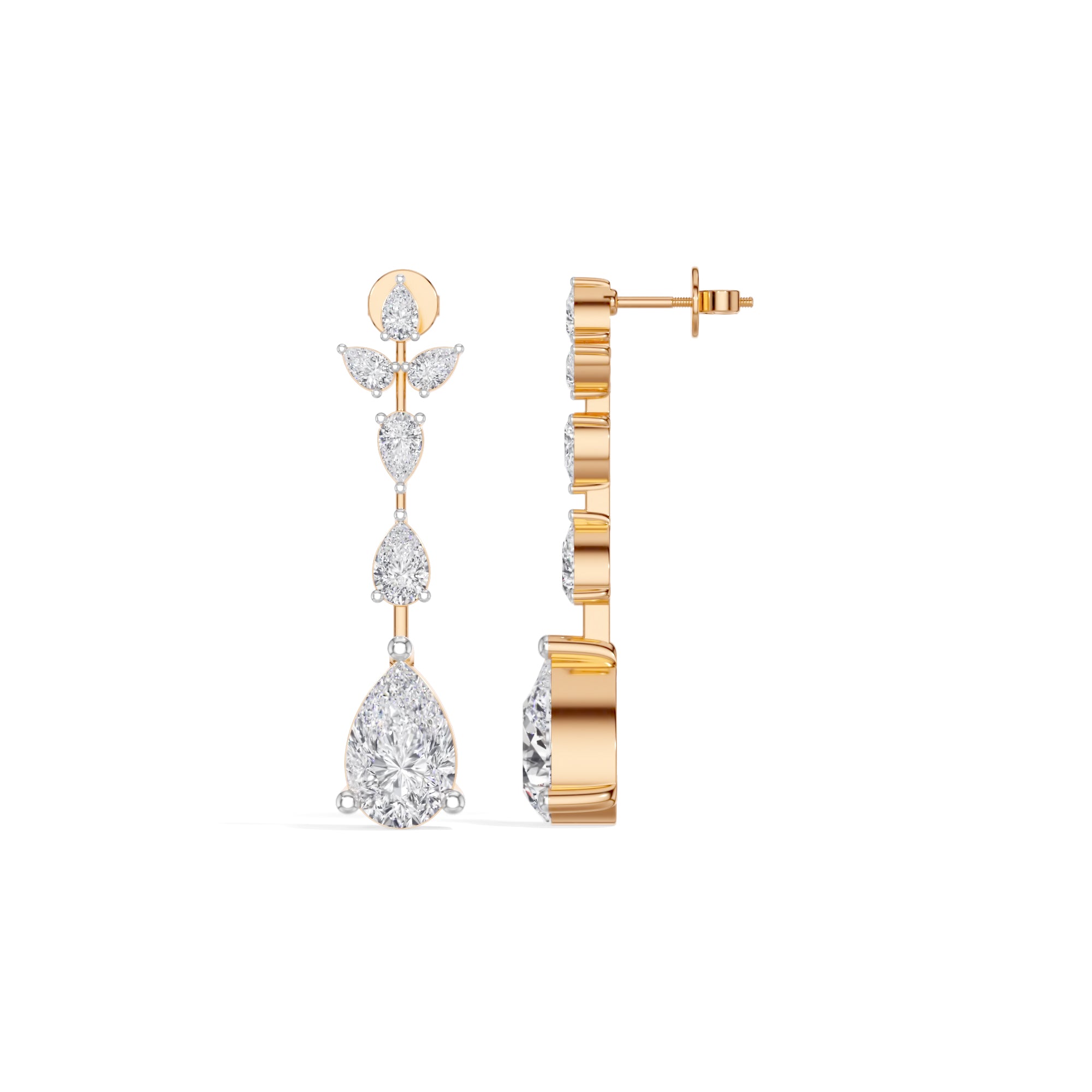 Rose Gold 7Ct Multi Pear Drop Pear Lab Grown Diamond Zarex Earring