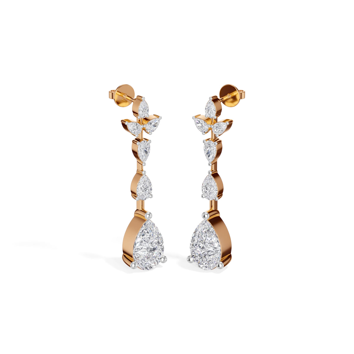 Rose Gold 7Ct Multi Pear Drop Pear Lab Grown Diamond Zarex Earring