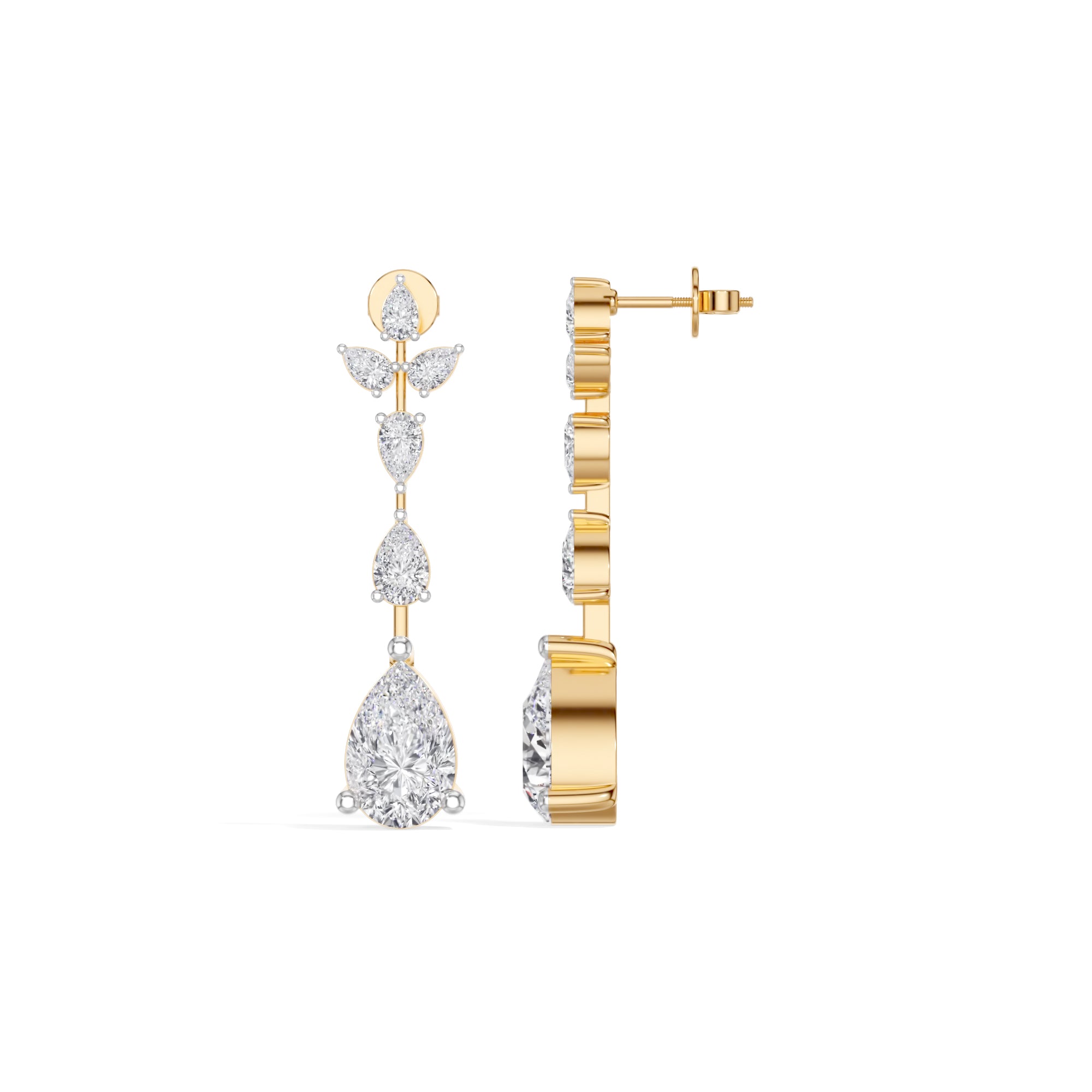Yellow Gold 7Ct Multi Pear Drop Pear Lab Grown Diamond Zarex Earring