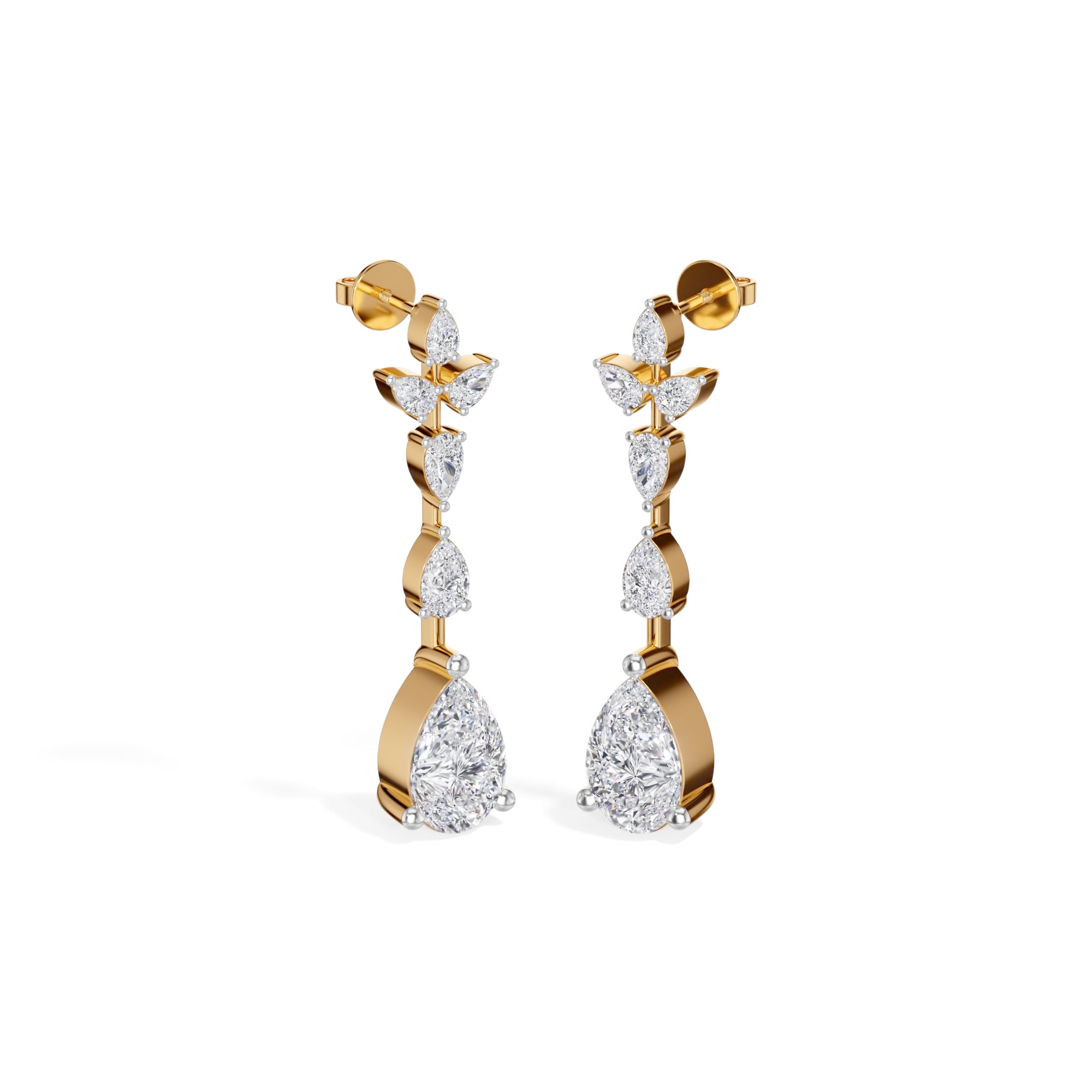 Yellow Gold 7Ct Multi Pear Drop Pear Lab Grown Diamond Zarex Earring