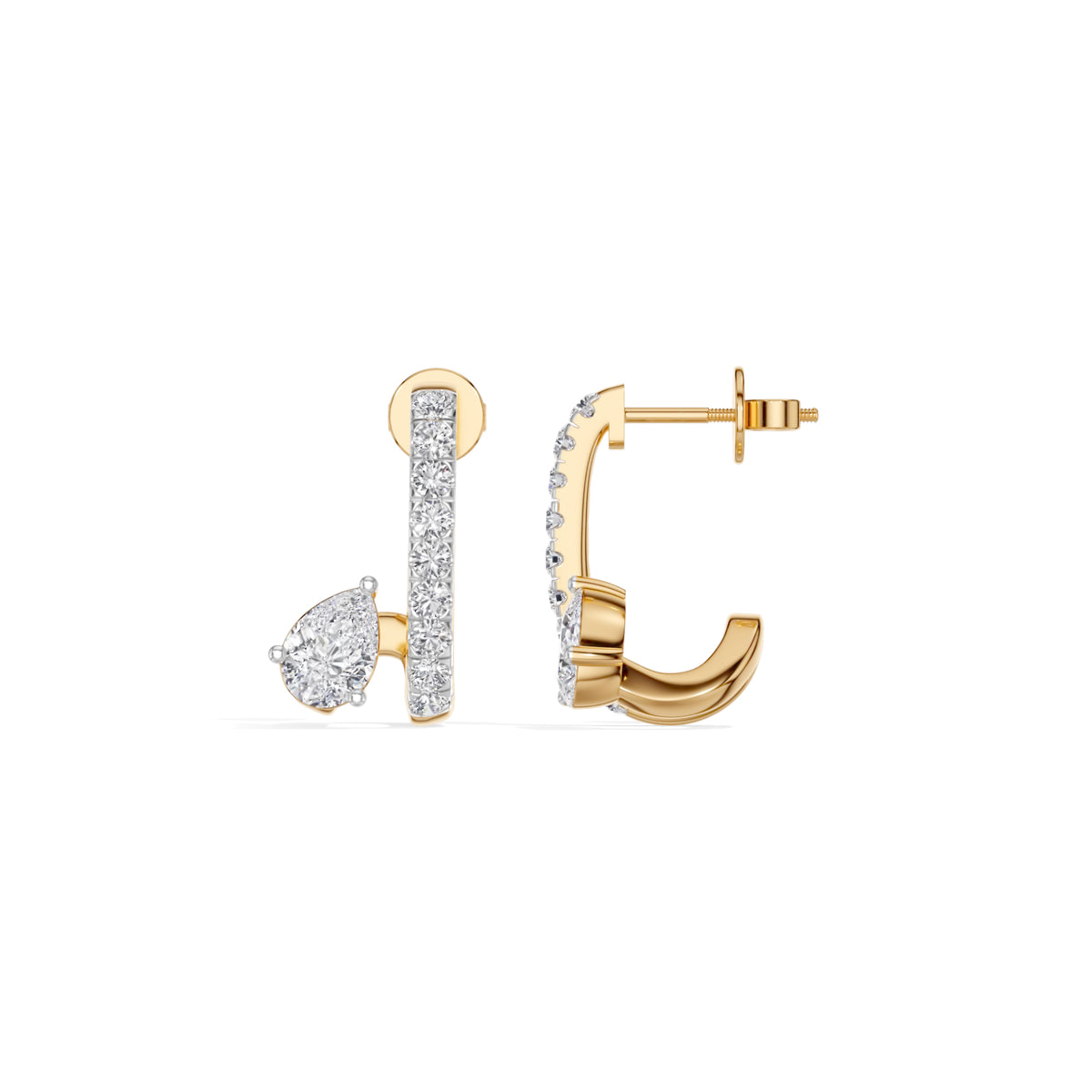 Yellow Gold 1Ct Bar Drop Pear Lab Grown Diamond Zyvora Earring