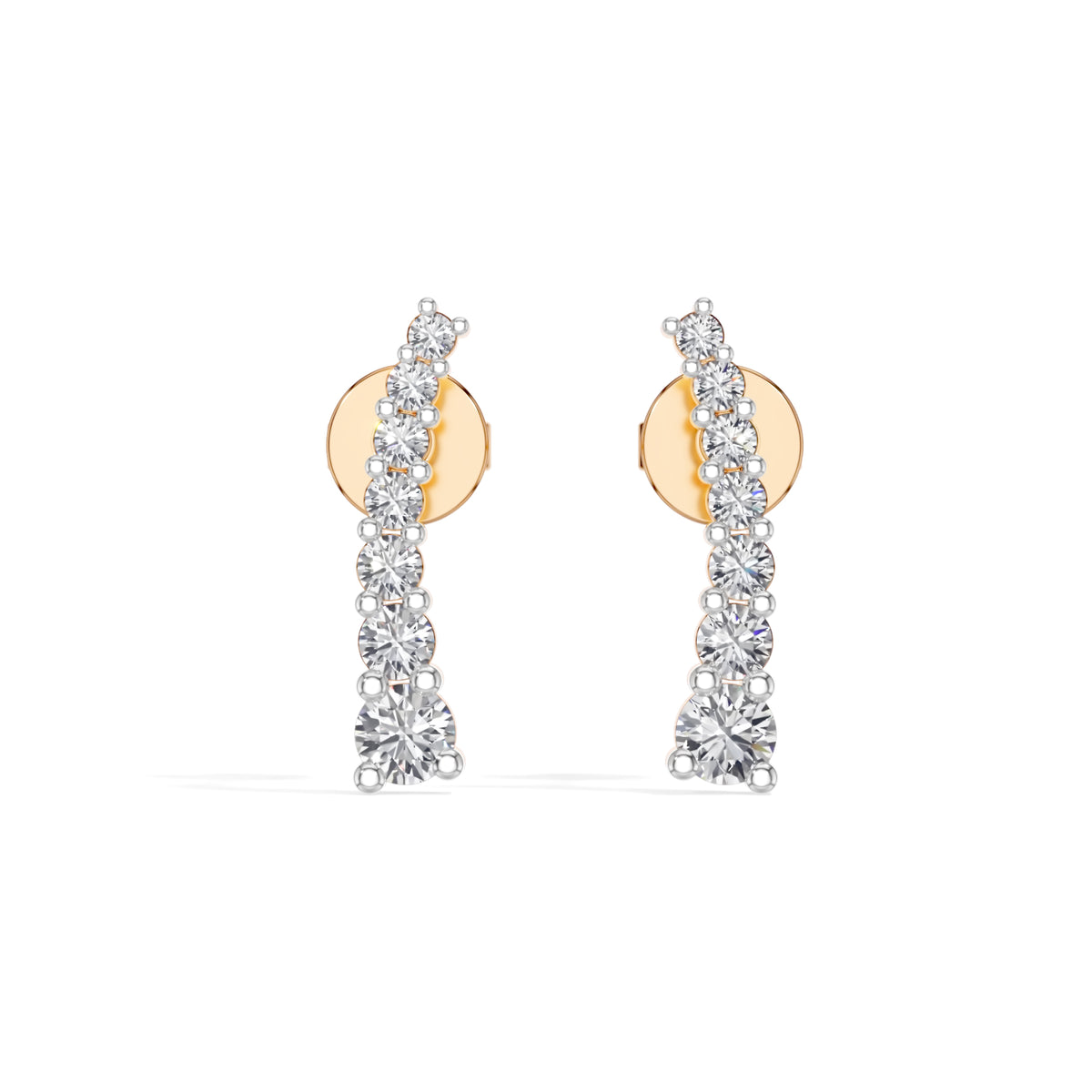 Rose Gold Graduated Line Round Lab Grown Diamond Xorina Earring