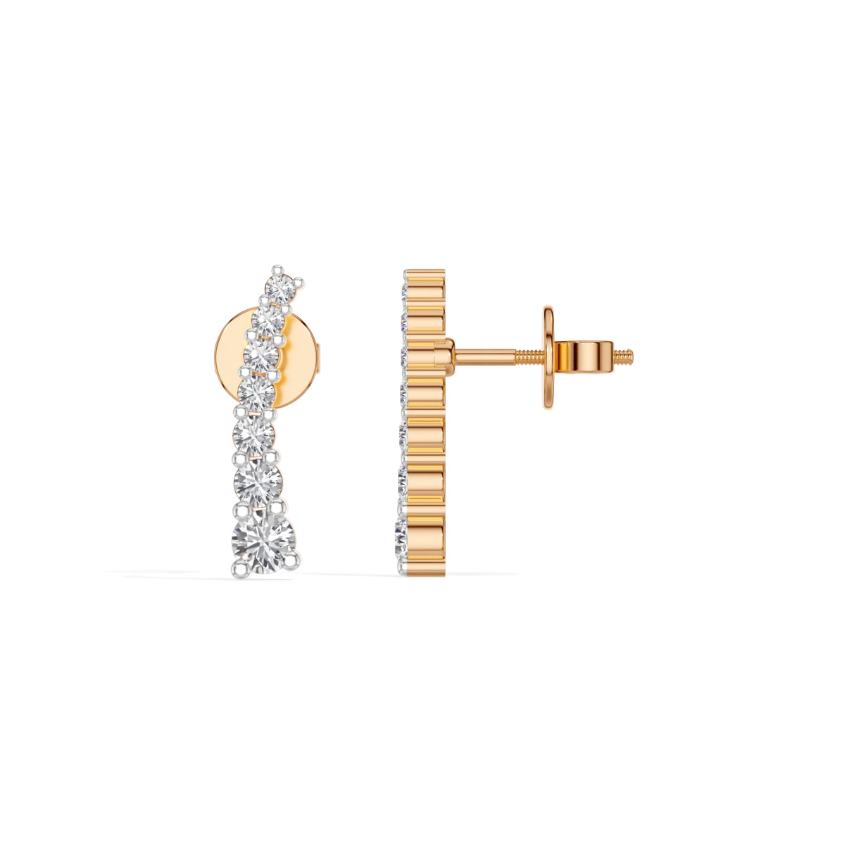Rose Gold Graduated Line Round Lab Grown Diamond Xorina Earring