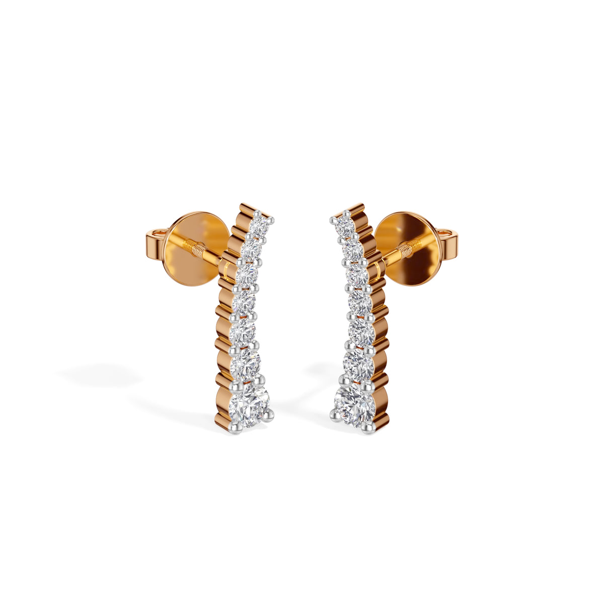 Rose Gold Graduated Line Round Lab Grown Diamond Xorina Earring
