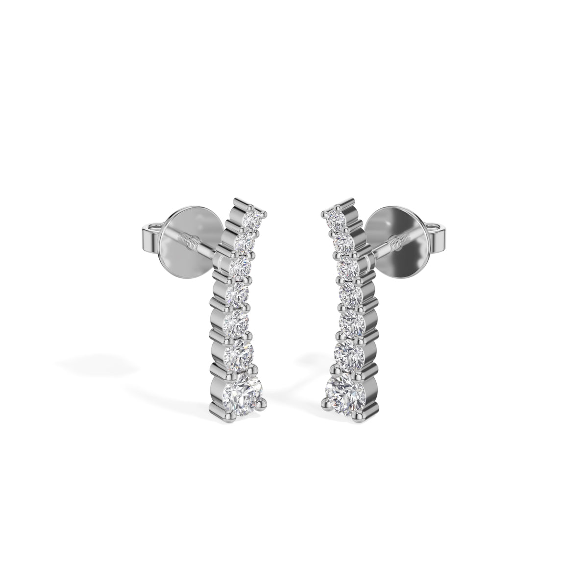 White Gold Graduated Line Round Lab Grown Diamond Xorina Earring