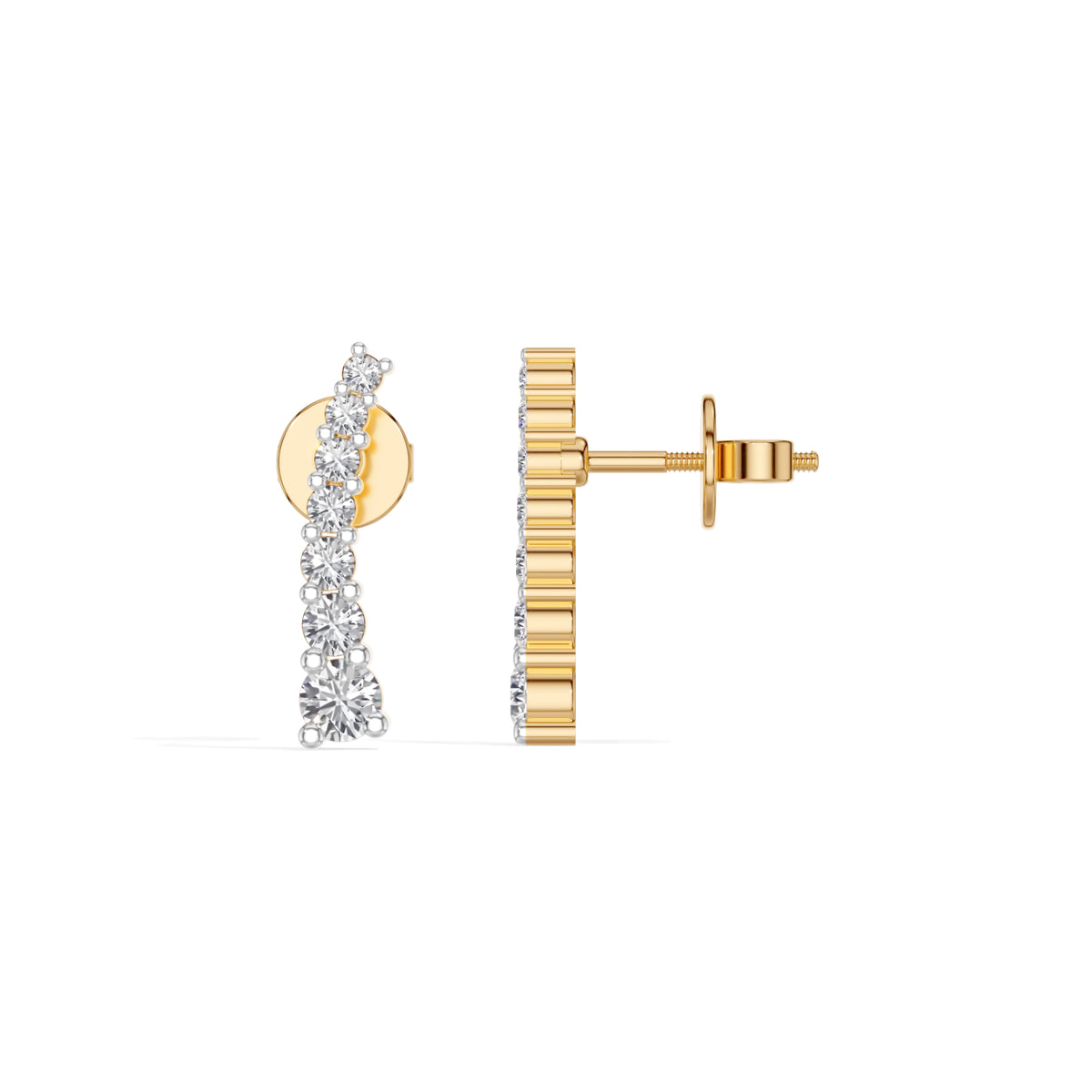 Yellow Gold Graduated Line Round Lab Grown Diamond Xorina Earring