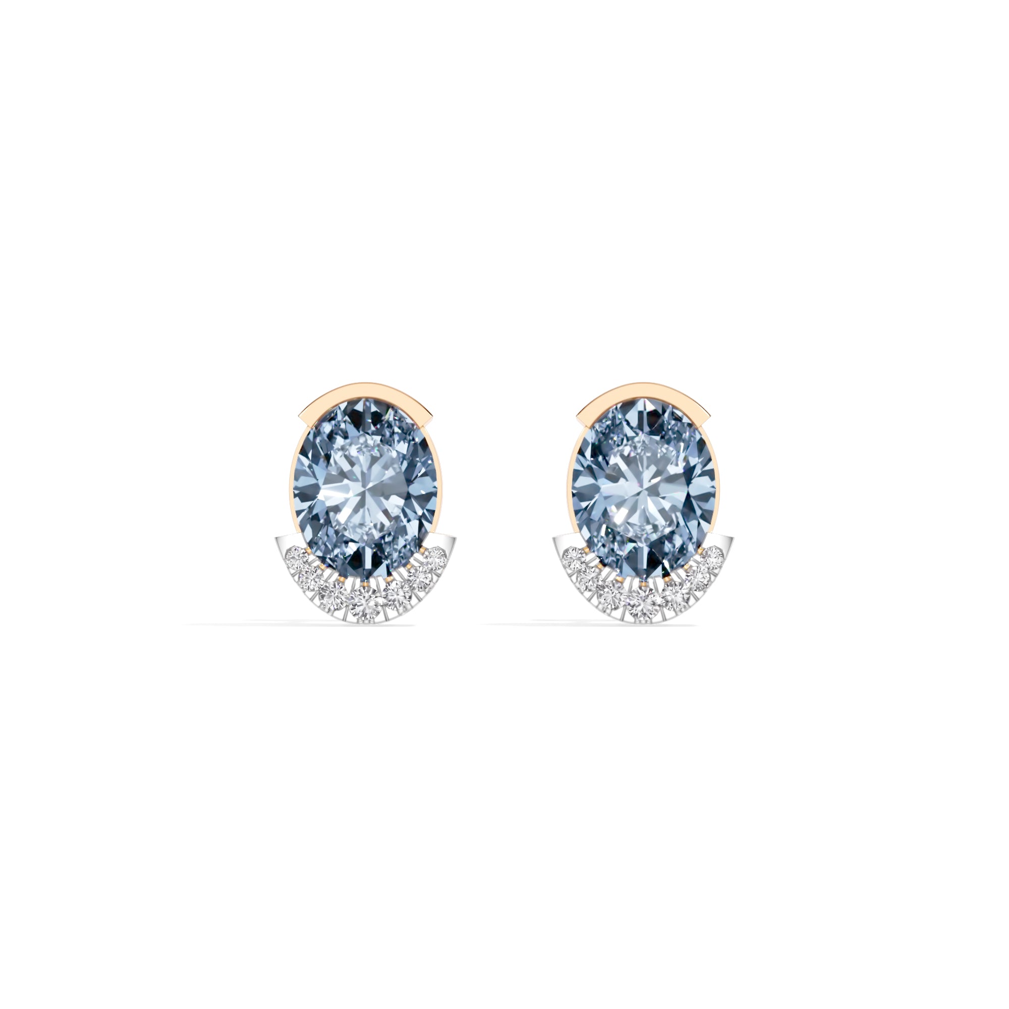 Rose Gold 3 50Ct Halo Blue Stone Oval Stud Lab Grown Diamond Quivra Earring