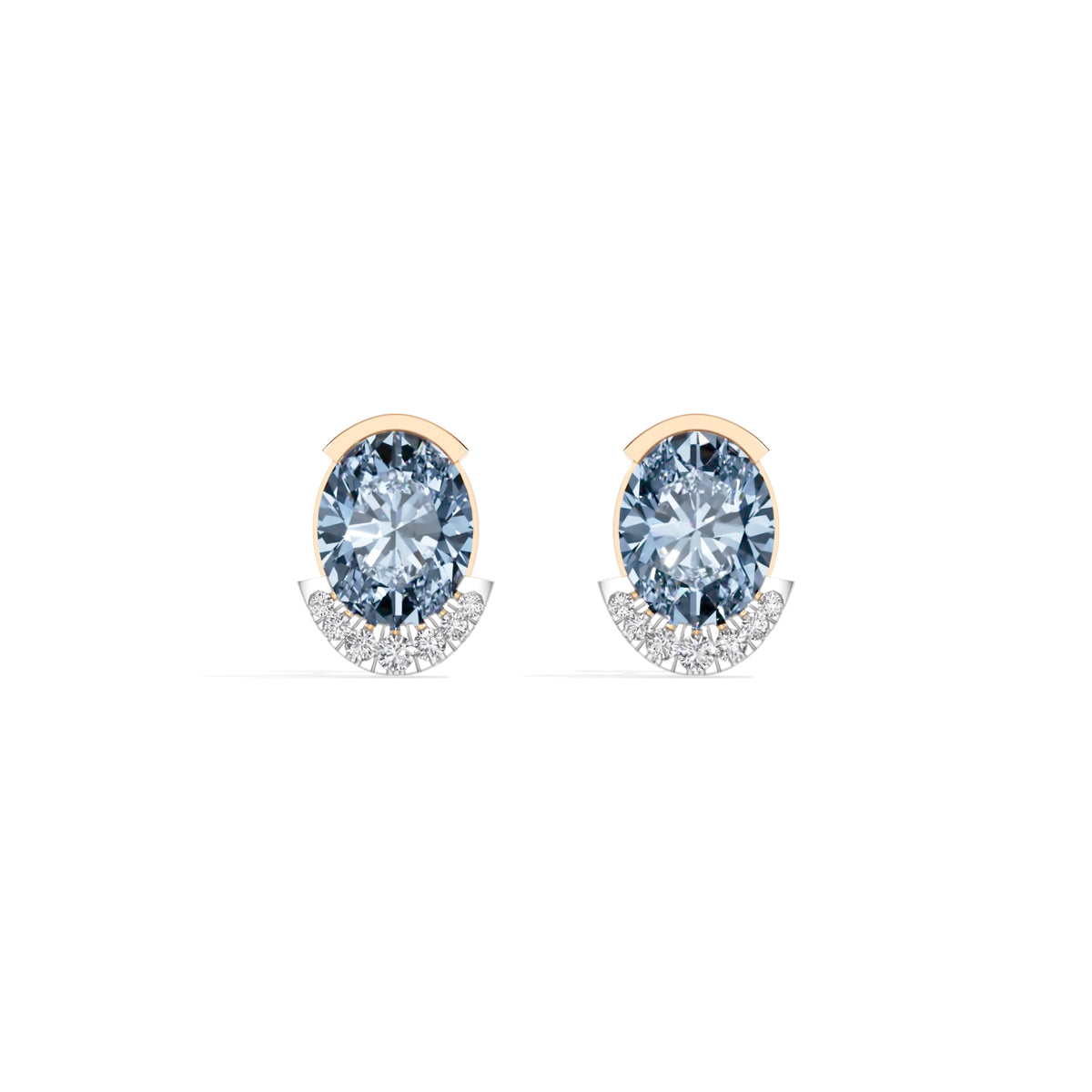 Rose Gold 3 50Ct Halo Blue Stone Oval Stud Lab Grown Diamond Quivra Earring