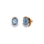 Rose Gold 3 50Ct Halo Blue Stone Oval Stud Lab Grown Diamond Quivra Earring