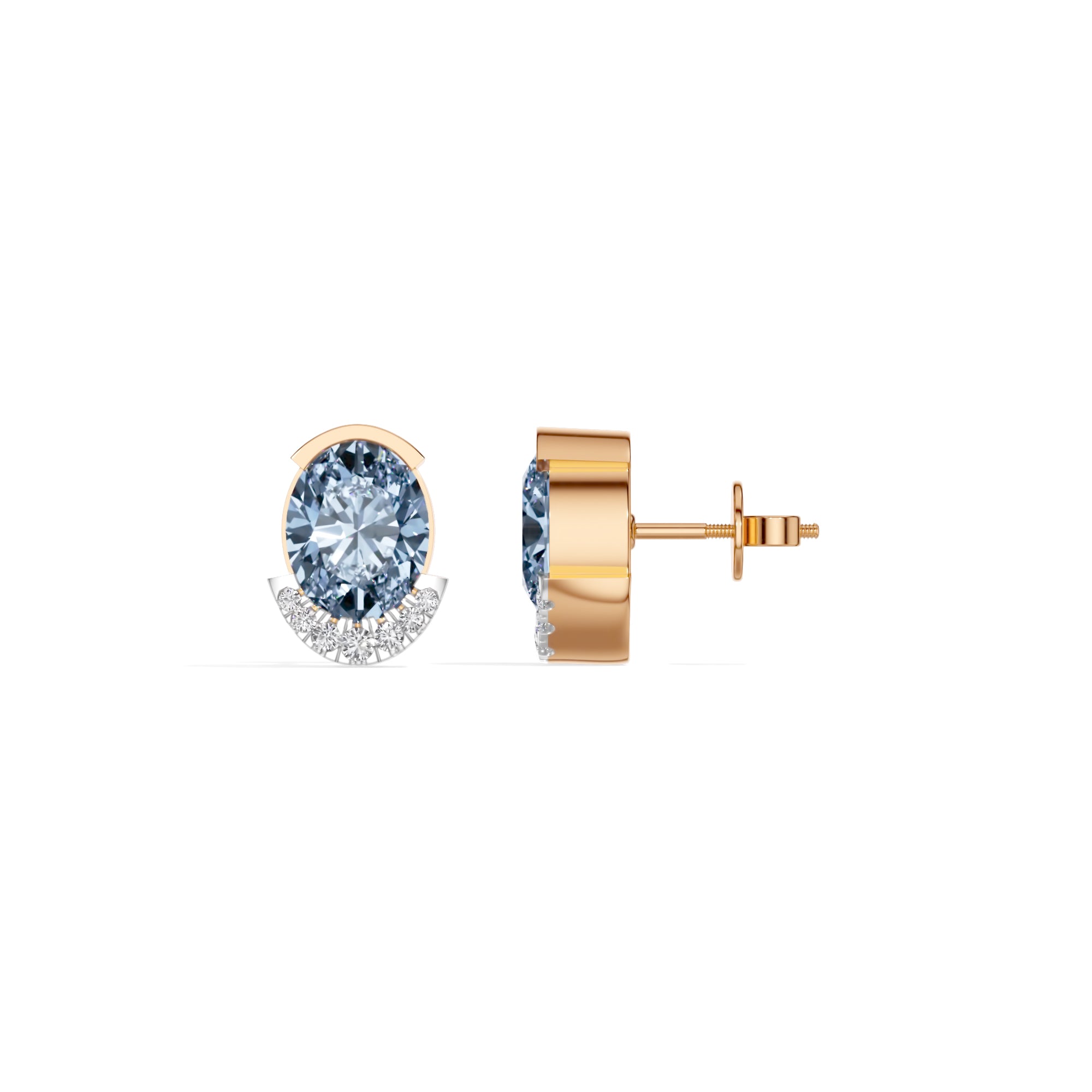 Rose Gold 3 50Ct Halo Blue Stone Oval Stud Lab Grown Diamond Quivra Earring