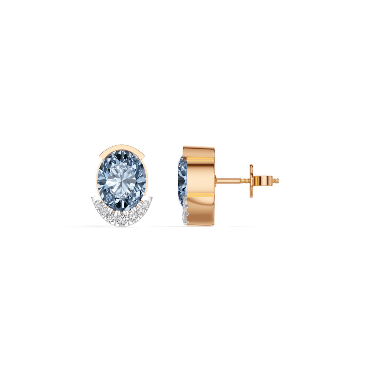 Rose Gold 3 50Ct Halo Blue Stone Oval Stud Lab Grown Diamond Quivra Earring