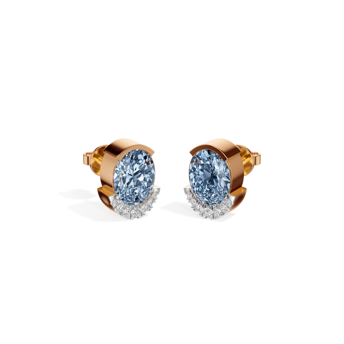 Rose Gold 3 50Ct Halo Blue Stone Oval Stud Lab Grown Diamond Quivra Earring