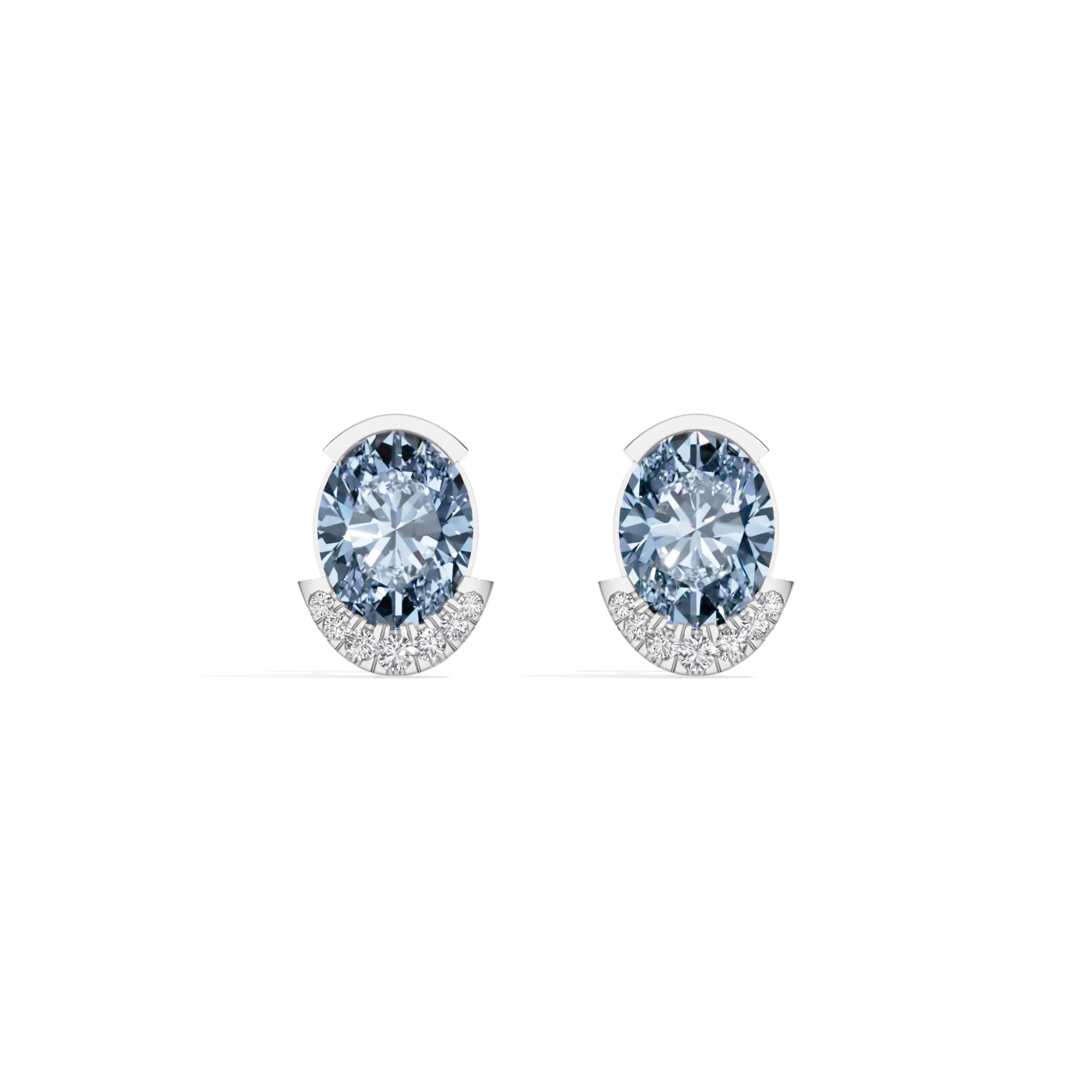 White Gold 3 50Ct Halo Blue Stone Oval Stud Lab Grown Diamond Quivra Earring