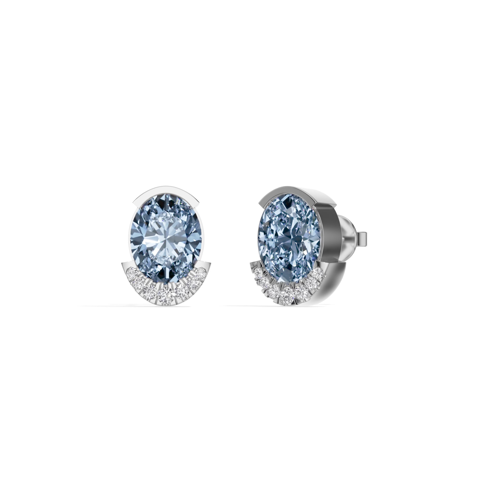 White Gold 3 50Ct Halo Blue Stone Oval Stud Lab Grown Diamond Quivra Earring