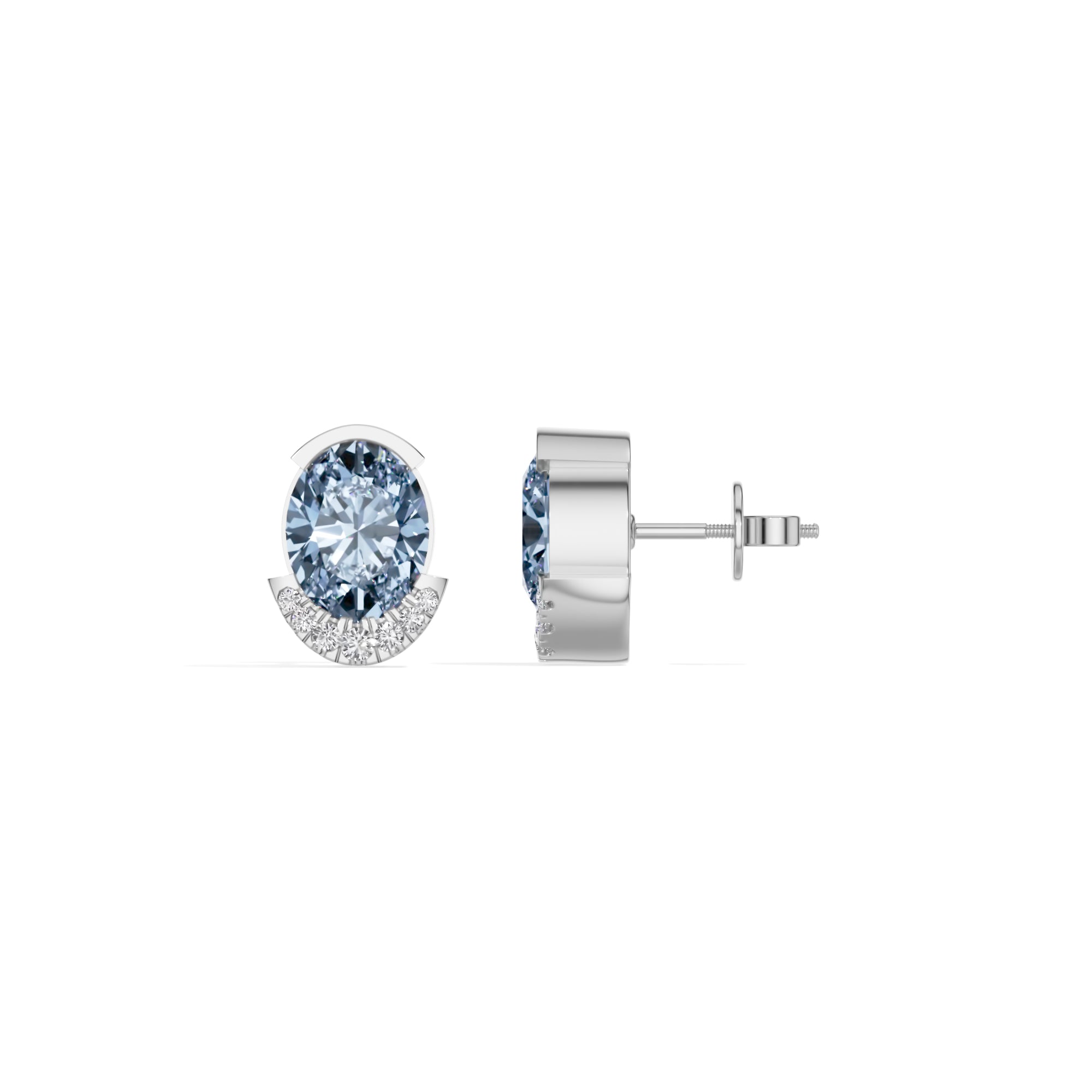 White Gold 3 50Ct Halo Blue Stone Oval Stud Lab Grown Diamond Quivra Earring