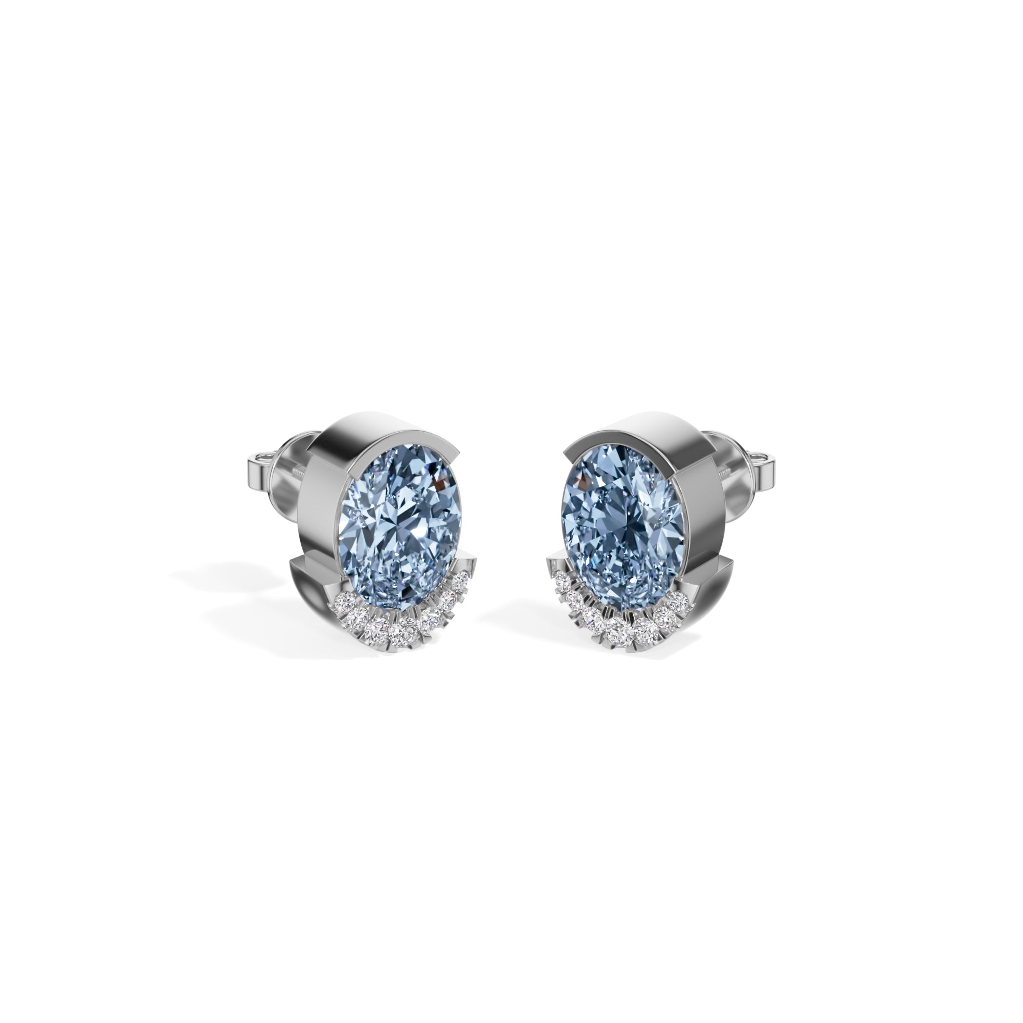 White Gold 3 50Ct Halo Blue Stone Oval Stud Lab Grown Diamond Quivra Earring