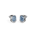 White Gold 3 50Ct Halo Blue Stone Oval Stud Lab Grown Diamond Quivra Earring