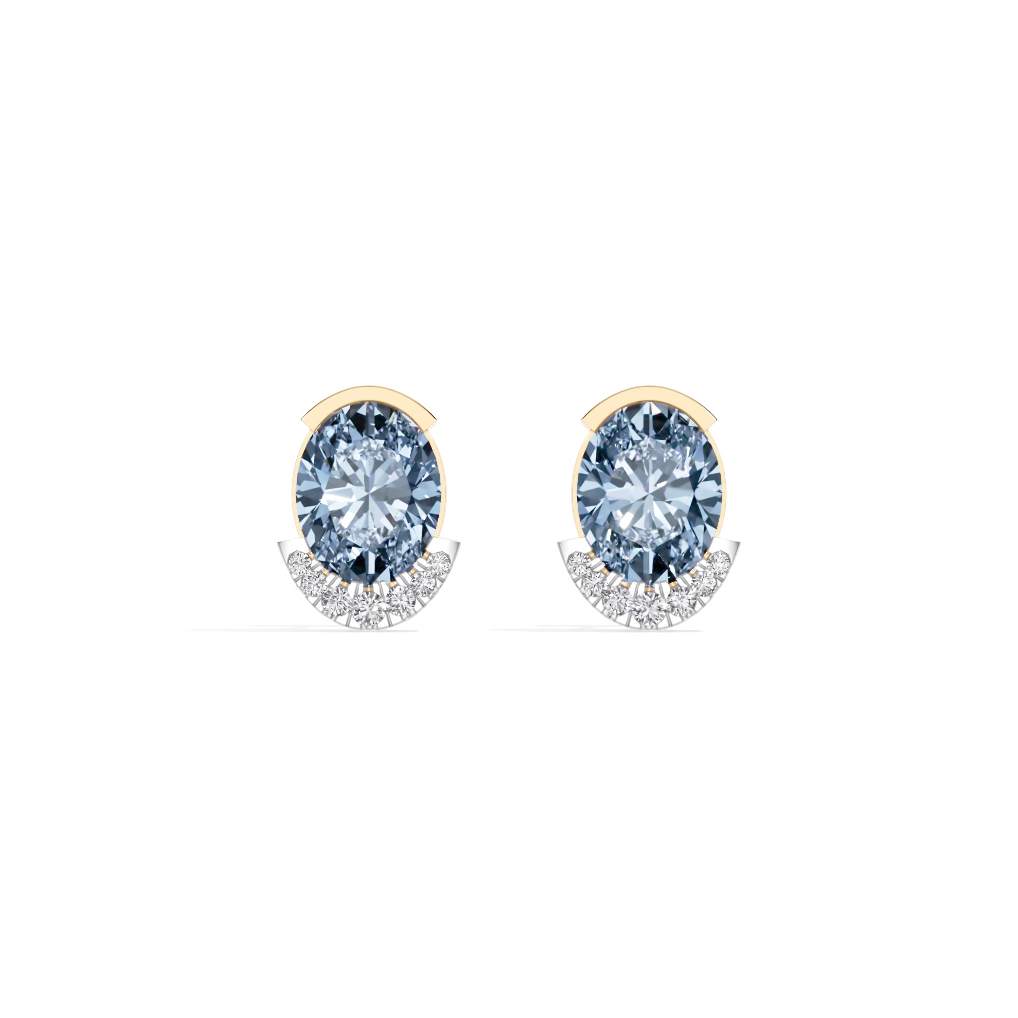 Yellow Gold 3 50Ct Halo Blue Stone Oval Stud Lab Grown Diamond Quivra Earring