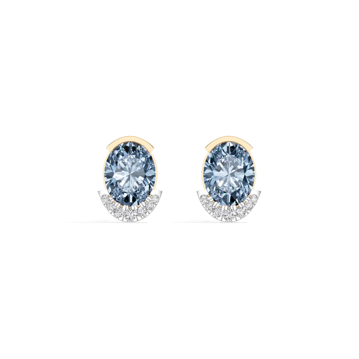 Yellow Gold 3 50Ct Halo Blue Stone Oval Stud Lab Grown Diamond Quivra Earring