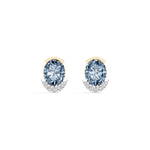 Yellow Gold 3 50Ct Halo Blue Stone Oval Stud Lab Grown Diamond Quivra Earring
