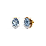 Yellow Gold 3 50Ct Halo Blue Stone Oval Stud Lab Grown Diamond Quivra Earring