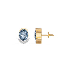 Yellow Gold 3 50Ct Halo Blue Stone Oval Stud Lab Grown Diamond Quivra Earring