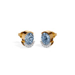 Yellow Gold 3 50Ct Halo Blue Stone Oval Stud Lab Grown Diamond Quivra Earring