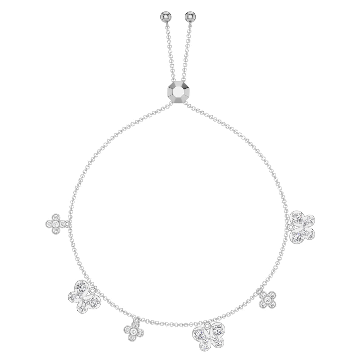 White Gold 1Ct Dangle Charm Round Lab Grown Diamond Zanvix Bracelet