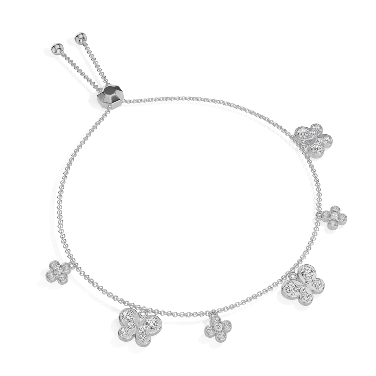 White Gold 1Ct Dangle Charm Round Lab Grown Diamond Zanvix Bracelet