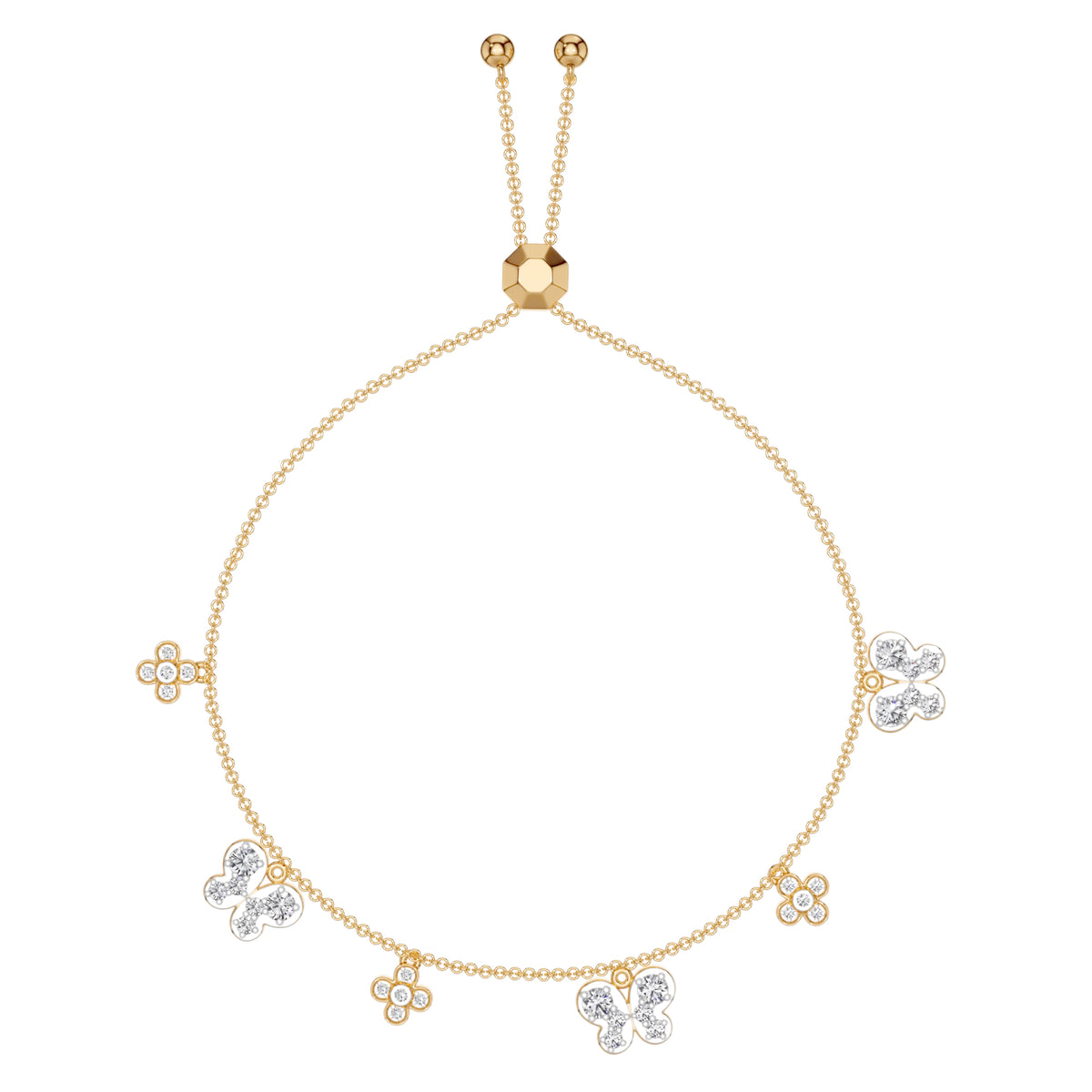 Yellow Gold 1Ct Dangle Charm Round Lab Grown Diamond Zanvix Bracelet