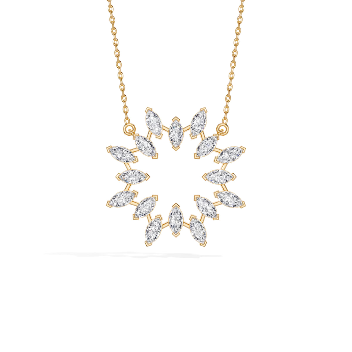Yellow Gold 1 50Ct Cluster Heart Marquise Lab Grown Diamond Korena Pendant