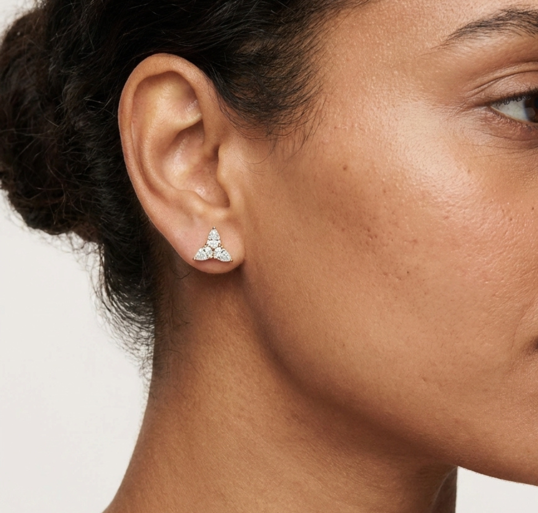 Gold 1Ct Trillion Cluster Design Pear Lab Grown Diamond Jazra Earring