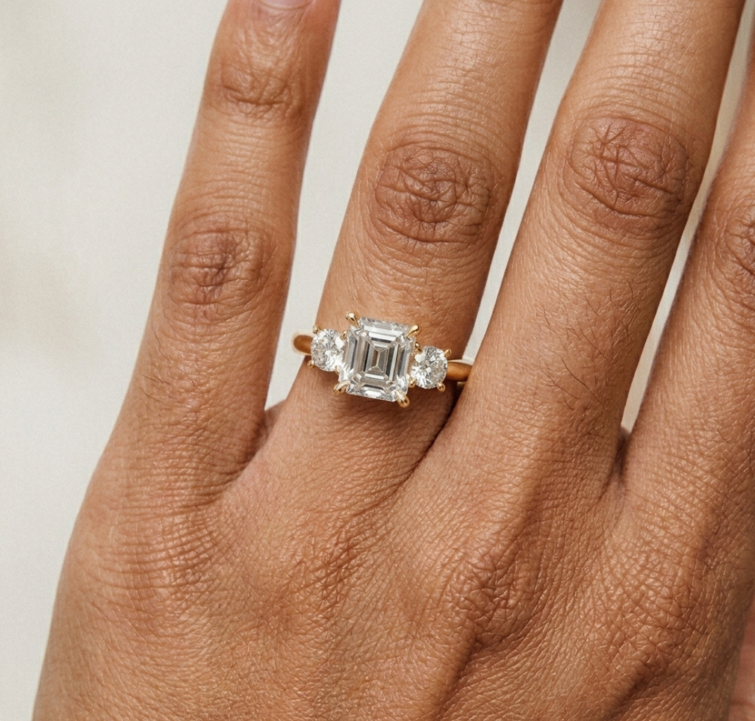 Gold 2 5Ct Asscher Three Stone Lab Grown Diamond Jesira Ring