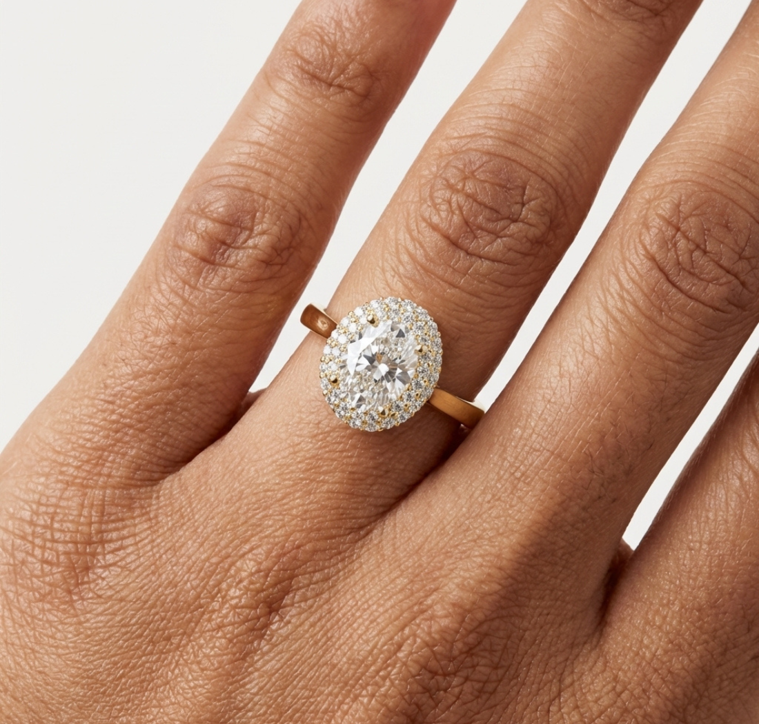 Gold 1Ct Double Halo Oval Lab Grown Diamond Josiah Ring