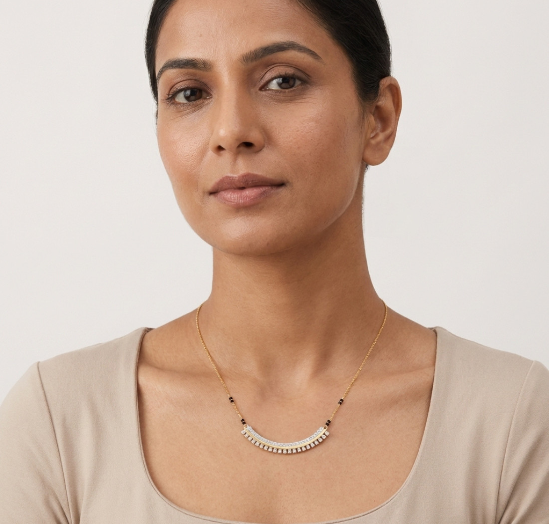 Gold Curved Bar Pave Round Lab Grown Diamond Kaelix Mangalsutra