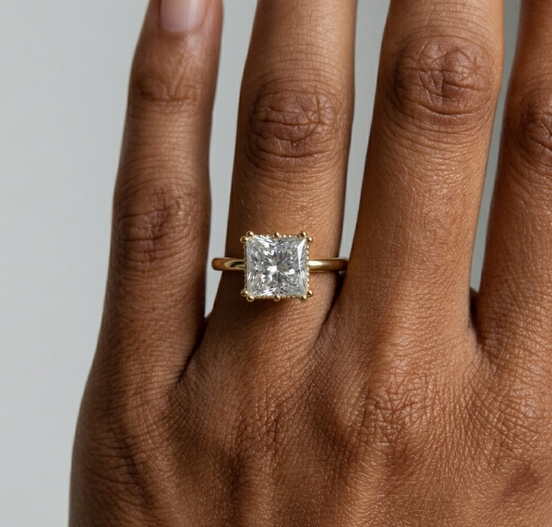 Gold 2Ct Princess Solitaire Lab Grown Diamond Karesa Ring