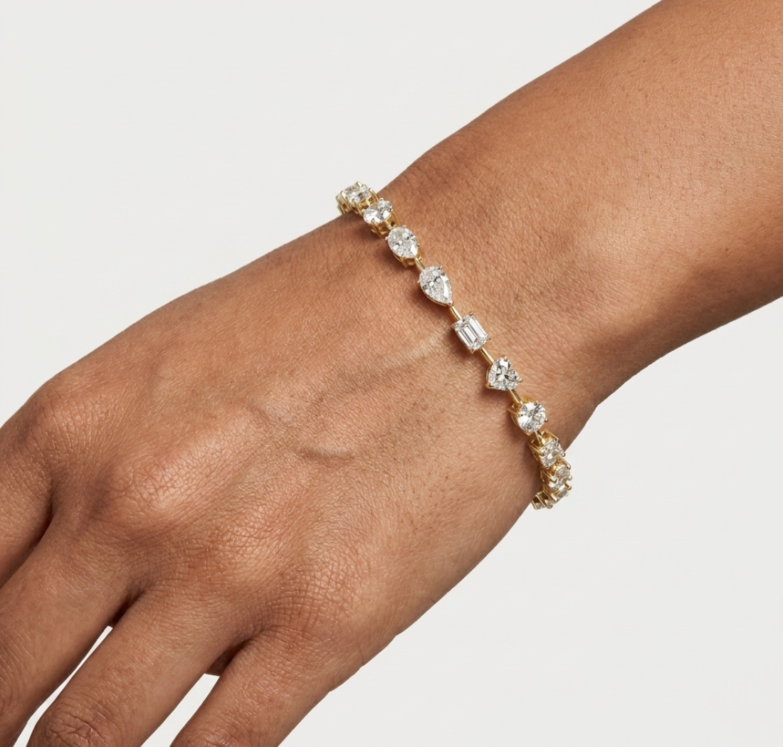 Gold 4Ct Multi Shape Lab Grown Diamond Kasha Solitaire Bracelet