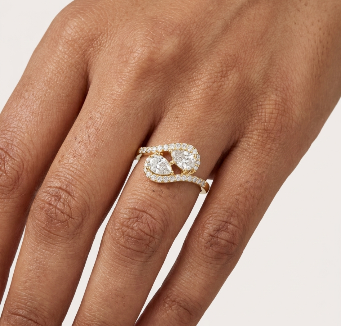 Gold Split Halo Pear Lab Grown Diamond Kavex Ring