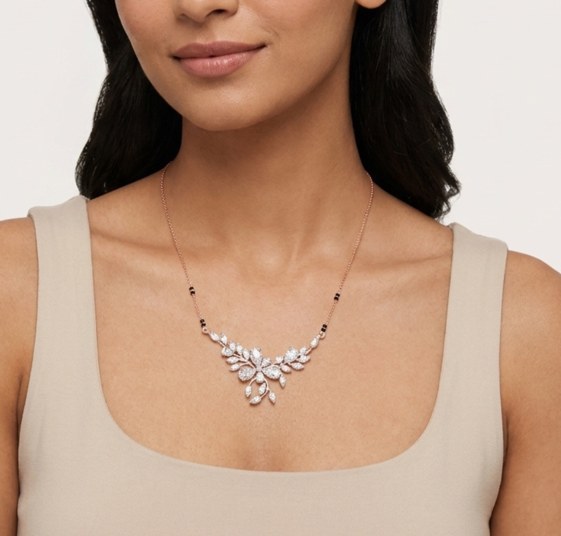 Gold 2Ct Floral Pear Lab Grown Diamond Kelyn Mangalsutra