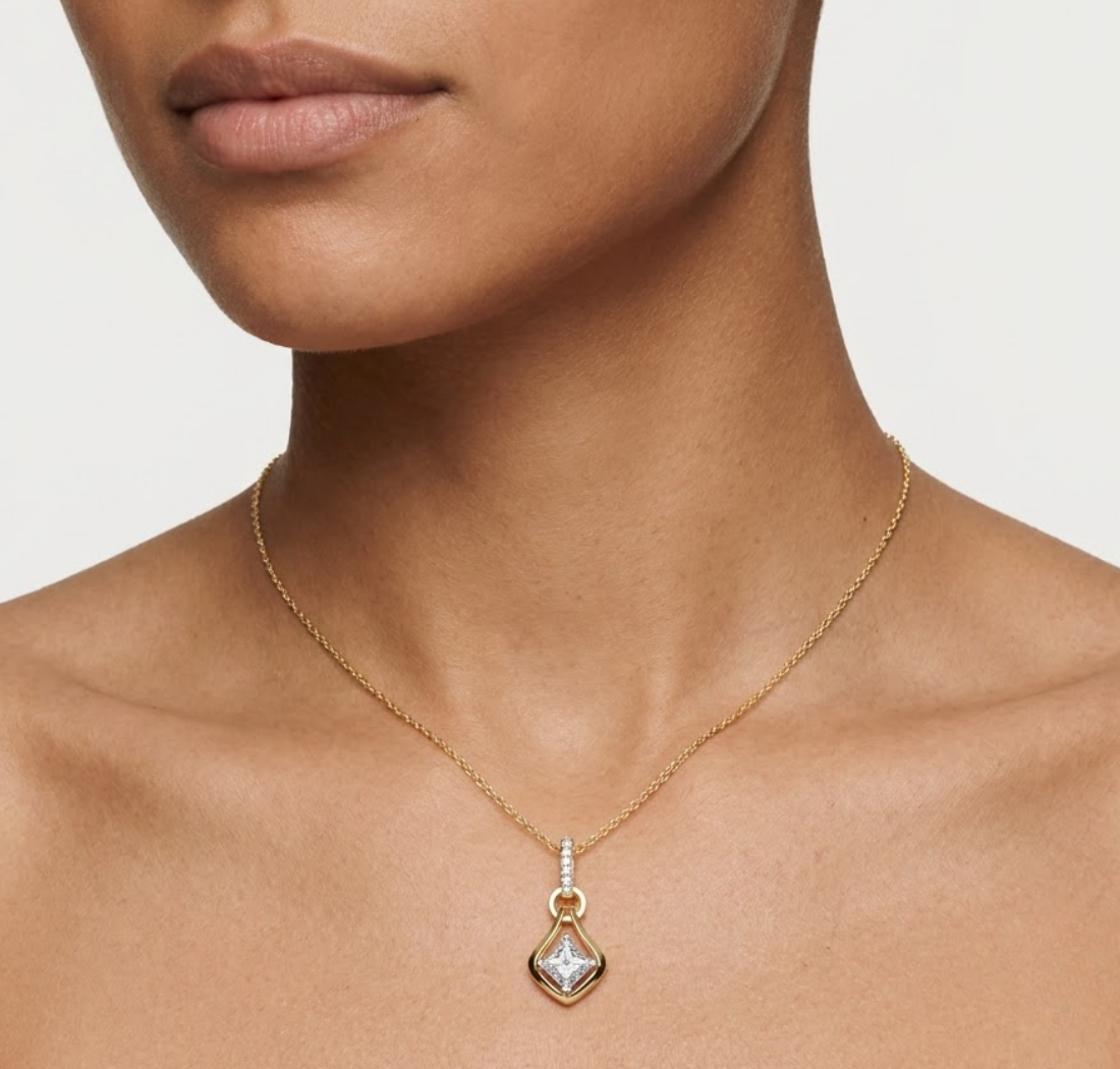 Princess-Cut Lab Grown Diamond Sculptural Pendant Kestrel Necklace 
