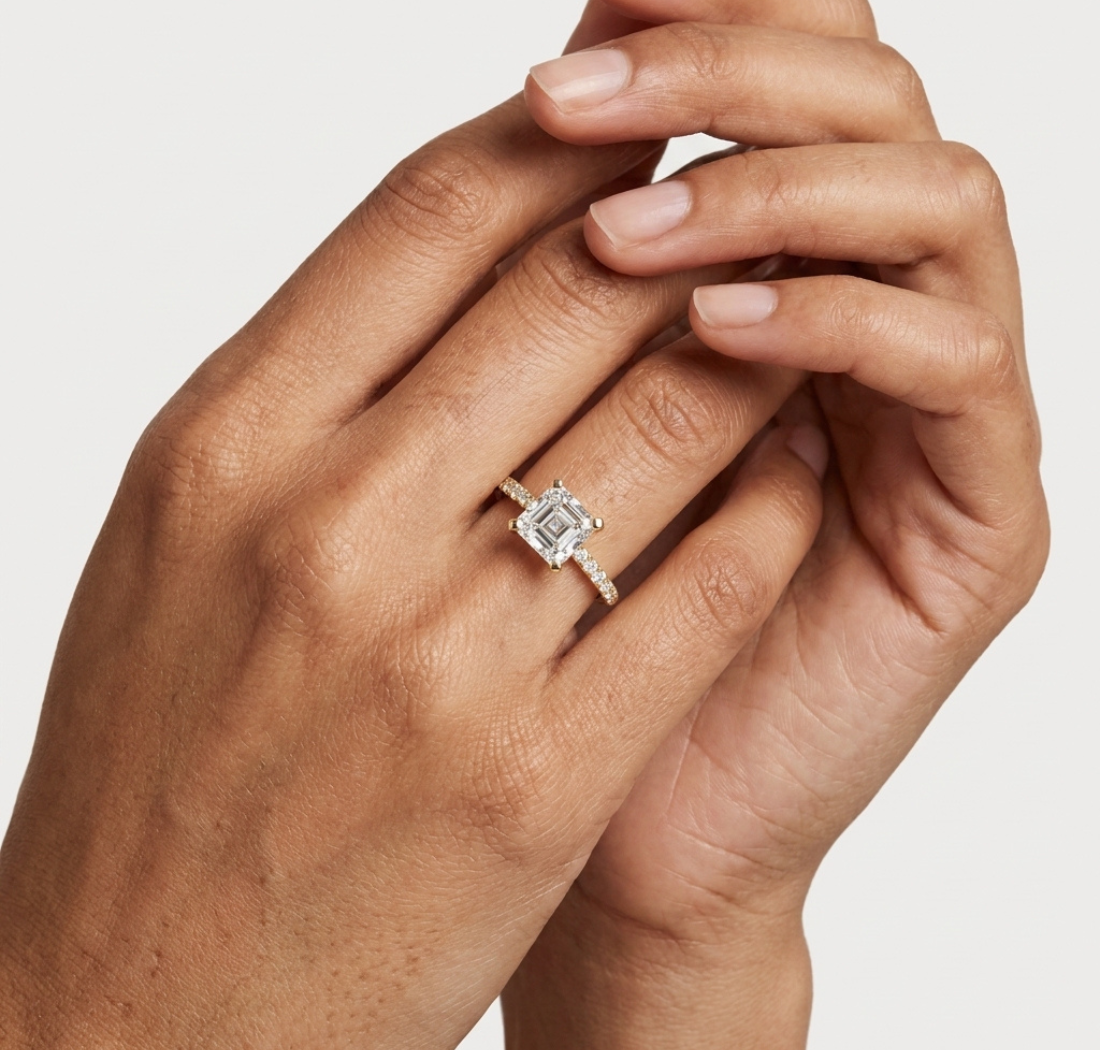 Gold 2Ct Asscher Pave Lab Grown Diamond Kilji Ring