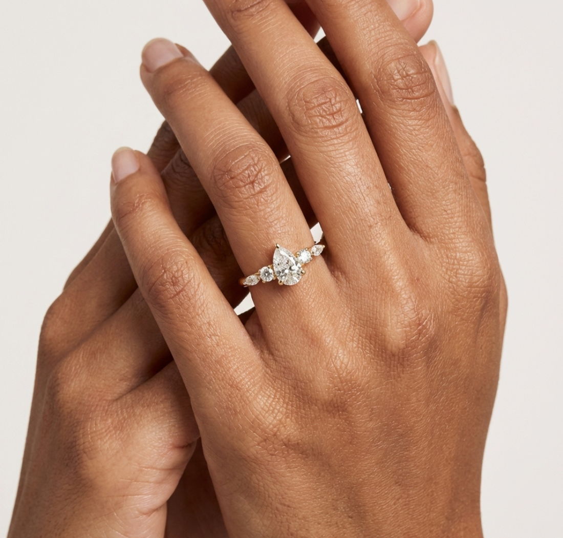 Gold Three Stone Pear Lab Grown Diamond Kireya Ring