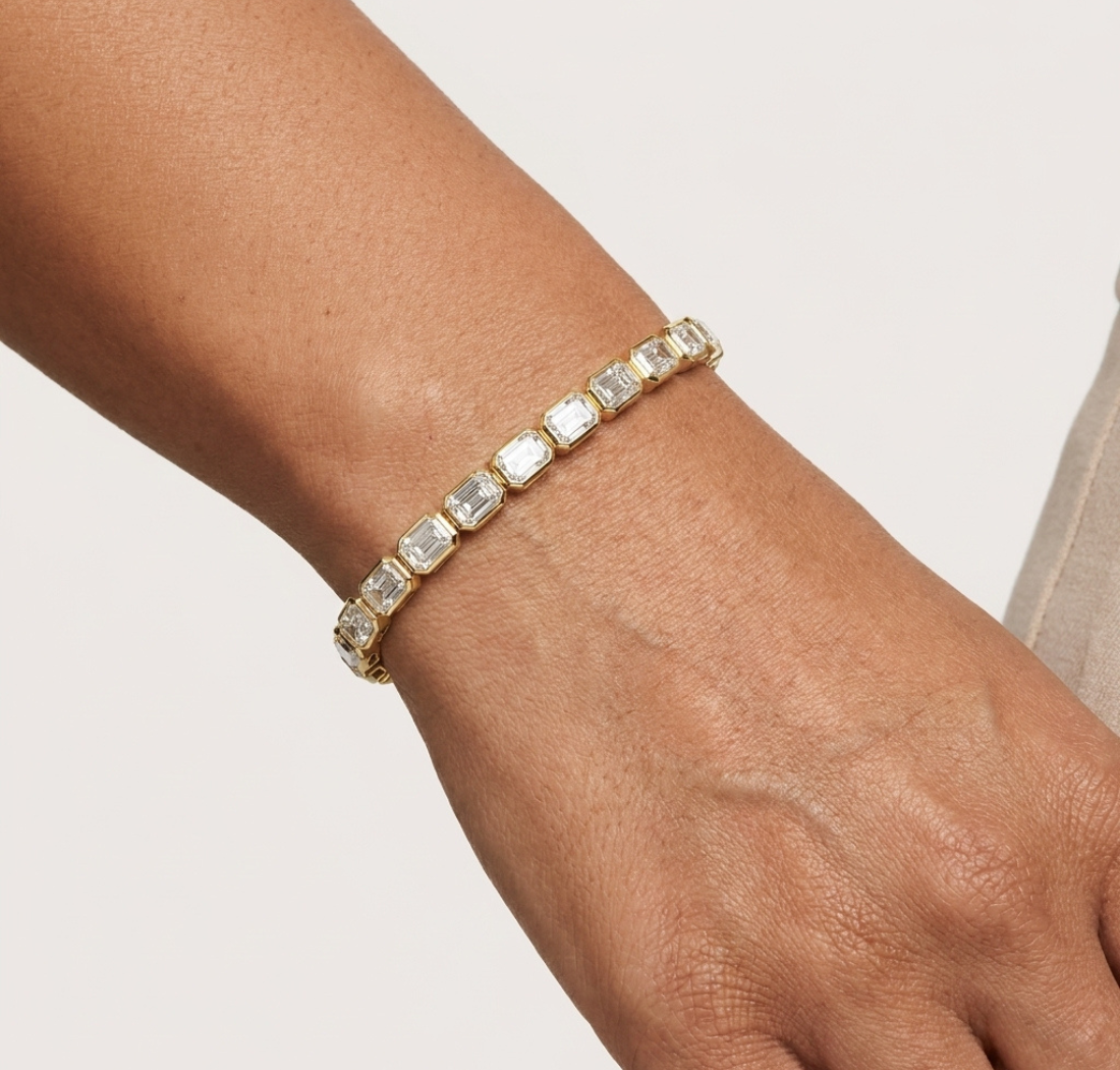 Gold 9Ct Emerald Lab Grown Diamond Tennis Koa Bracelet