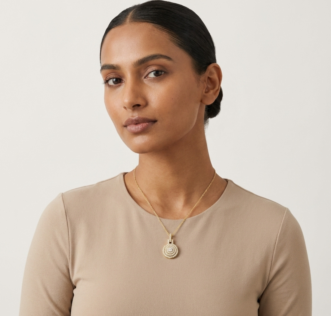 Gold 1Ct Cushion Halo Lab Grown Diamond Korelle Pendant