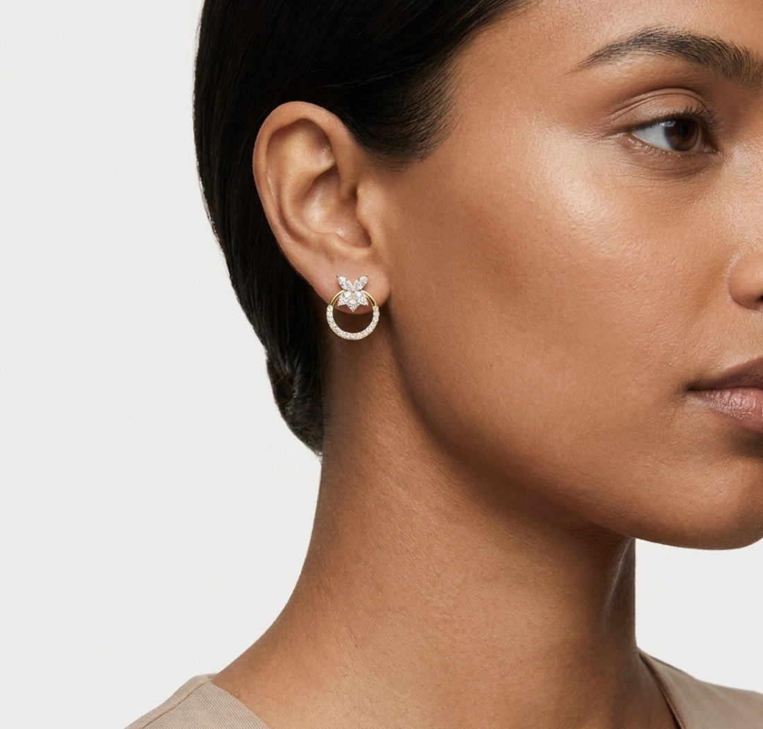 Gold Marquise Floral Halo Pave Lab Grown Diamond Kylen Earring