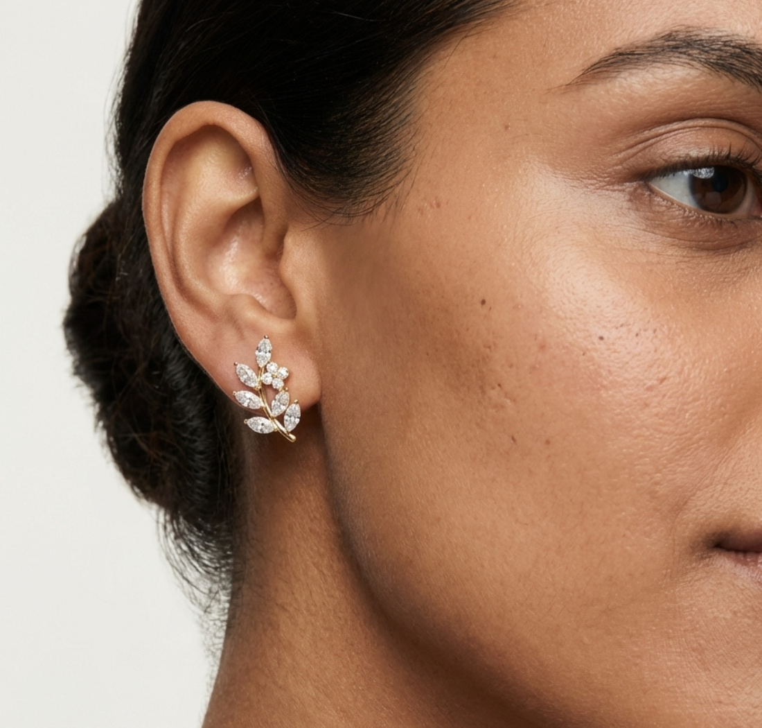 Gold Ear Climber Marquise Lab Grown Diamond Kynza Earring